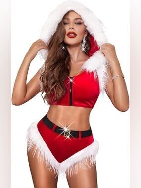 I8 NWT RSLOVE Women’s Sexy Santa Lingerie 2 Pc Top & Short Set - Size: Large